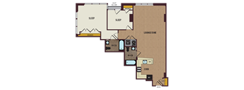 the floor plan of a bedroom apartment with a living room and a dining room