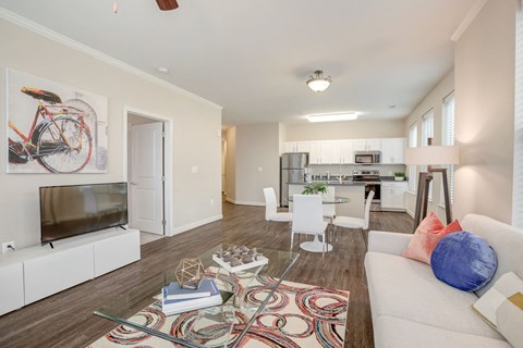 a living room with a couch and a television