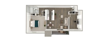 A top-down view of a modern bathroom with a toilet, sink, and bathtub.