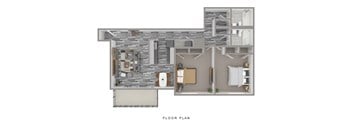 A floor plan of a house with a kitchen, living room, and bedrooms.