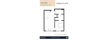 A floor plan for a 647 square foot apartment with one bed and one bath.