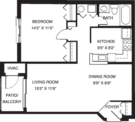 1 Bedroom 1 Bath 700 SqFt