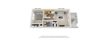 A floor plan of a two bedroom apartment with dimensions.