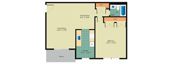 the blueprint of a floor plan of a unit with a bedroom and a living room