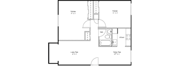 a floor plan of a small house with a bedroom and a living room
