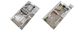 two floor plans of a home with a bedroom and a living room