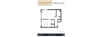 A floor plan of a 631 square foot apartment with one bed and one bath.
