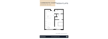 A floor plan for a 664 square foot apartment with one bed and one bath.