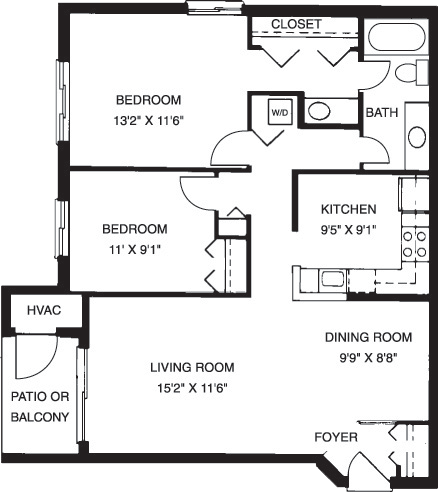 2 Bedroom 1 Bath 887 SqFt