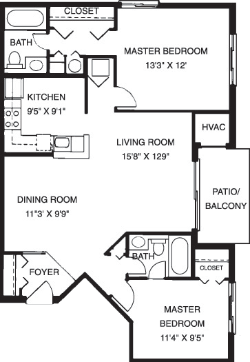 2 Bedroom 2 Bath 937 SqFt