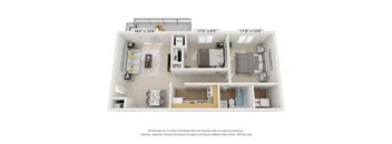 A diagram of a small apartment layout with dimensions.