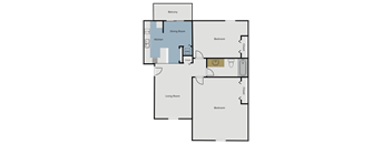 a floor plan of a studio apartment with a bedroom and a living room