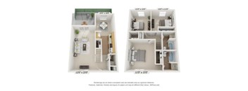 Two floor plans of a house with dimensions.