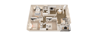 a 3d floor plan of a bedroom with a living room