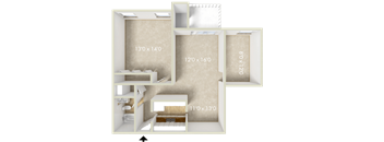 1BR 1BA +Den 816SQFT 80%