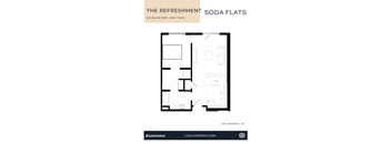 A black and white image of a floor plan for a 655 square foot apartment with one bed and one bath.