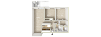 2BR 1BA 971SQFT 60%