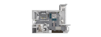 a bedroom with a bed and a chair in a room