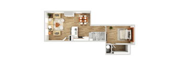 a floor plan of a house with a bedroom and a living room