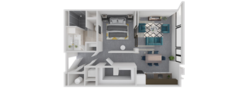 a floor plan of a studio apartment with a bedroom and living room