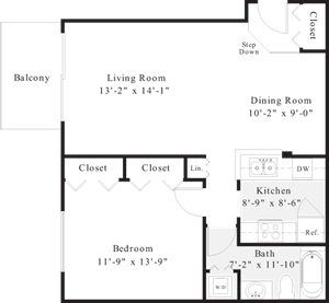 Floorplan Photos Gallery 1 Bedroom 1 Bath 760 SqFt