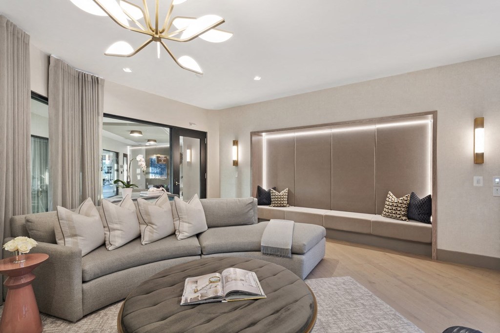 a living room with a couch and a coffee table