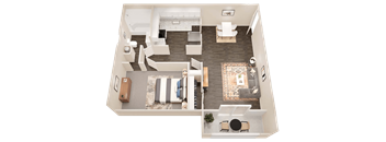 a 3d drawing of a bedroom with a living room