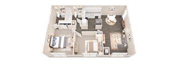 a 3d floor plan of a bedroom with a living room and a dining room
