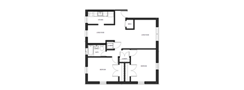 A black and white floor plan of a house with labeled rooms.