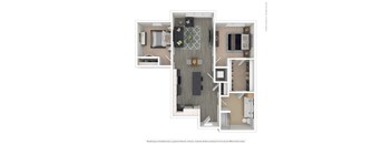 A floor plan of a house with a living room, dining room, kitchen, and bathroom.