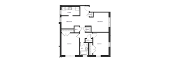 A black and white floor plan of a house with labeled rooms.