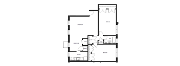 A black and white image of a floor plan for a house.