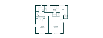 A floor plan of a house with a living room, dining room, kitchen, bathroom, bedroom, and closet.