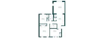 A floor plan of a house with a living room, three bedrooms, a kitchen, and a bathroom.
