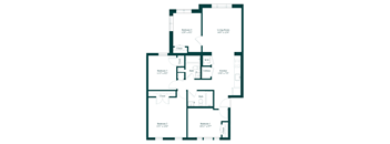 A floor plan of a house with five bedrooms and a living room.
