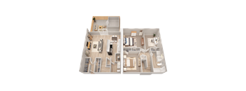 two views of a 3d floor plan of a house
