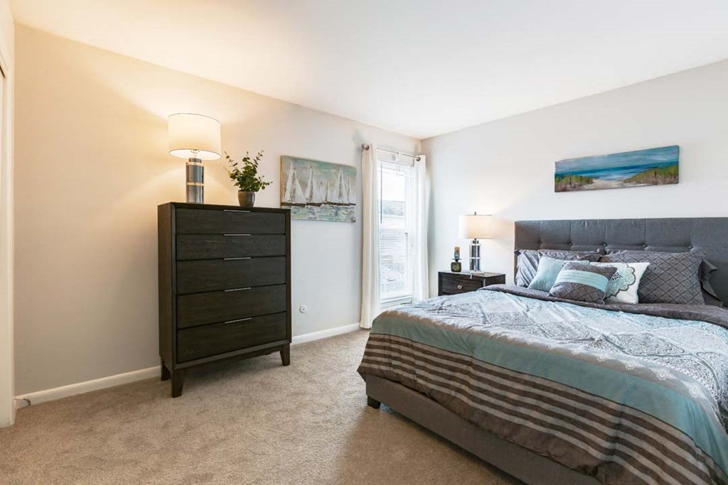 a bedroom with a bed and a dresser