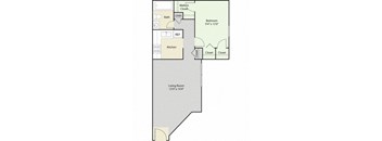 a floor plan of a studio apartment with a bedroom and a living room
