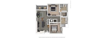 A floor plan of a house with a kitchen, living room, and bathroom.