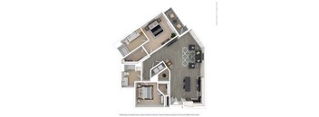 A 3D floor plan of a house showing all the rooms and their layout.