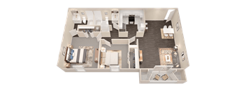 a 3d floor plan of a home with a bedroom and a living room