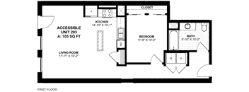 a floor plan of a small house with a kitchen and a living room