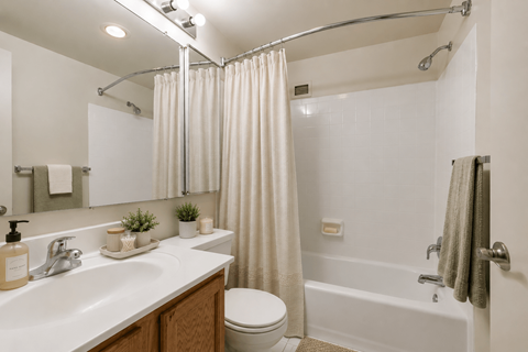 A bathroom with a white sink, toilet, and bathtub.