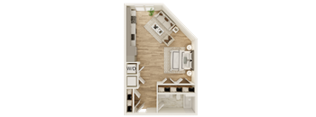 a floor plan of a small apartment with a bedroom and a bathroom