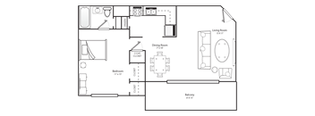 a floor plan of a 1 bedroom apartment with a bathroom and a living room