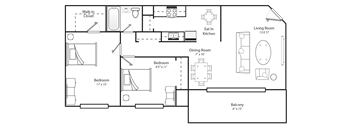a floor plan of a 1 bedroom floor plan with a bathroom and living room
