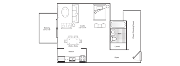 a floor plan of a small house with a bedroom and a living room