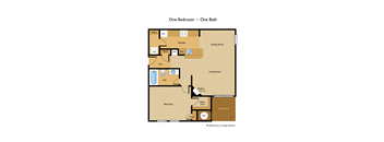 a floor plan of one bedroom one bathroom and a living room