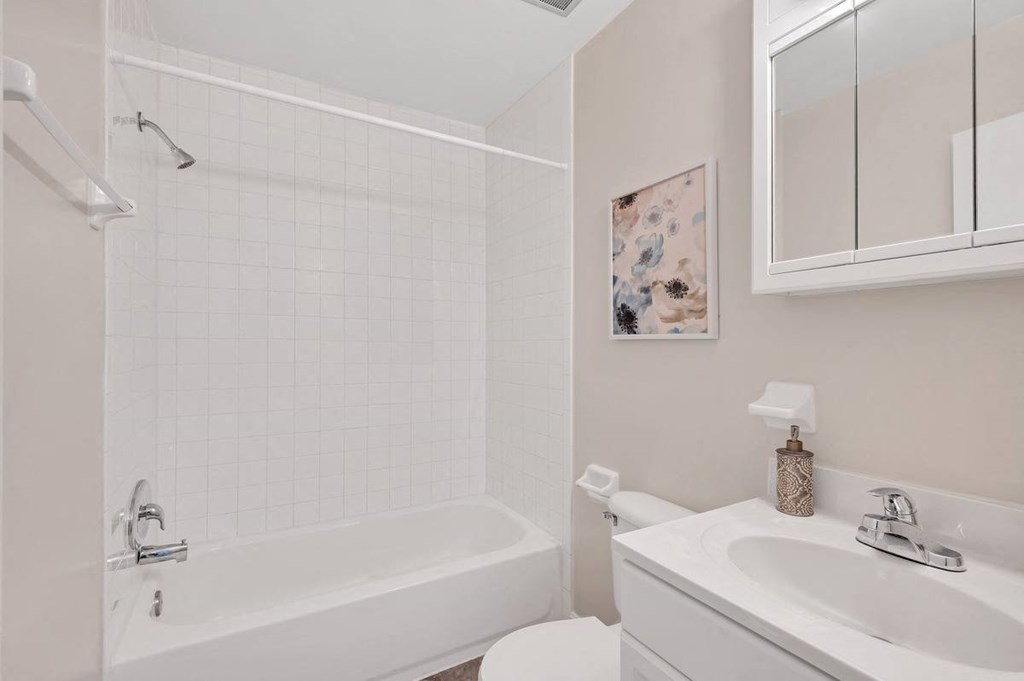 a bathroom with a sink toilet and bathtub