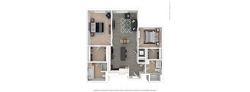 A floor plan of a house with a kitchen, living room, dining room, and bathroom.